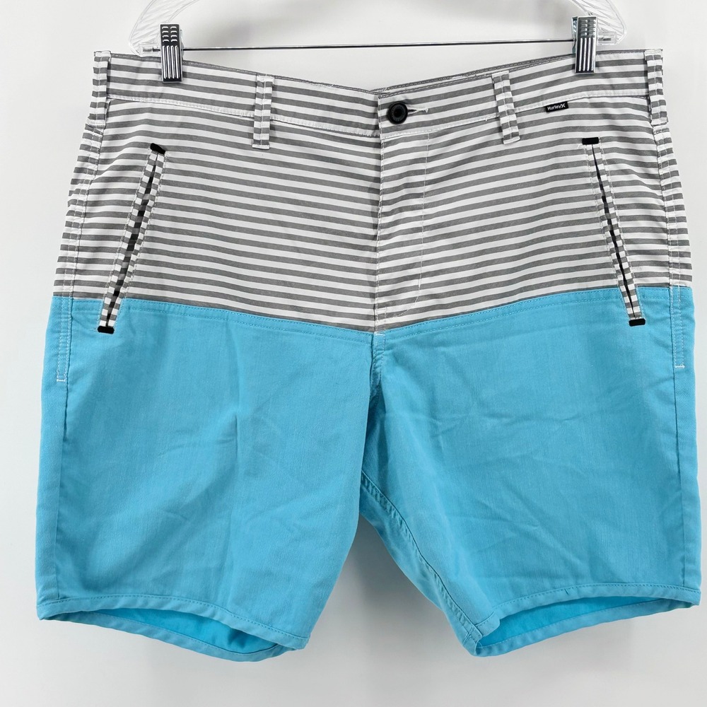Hurley Nike Dri-FIT Hybrid‎ Walk Shorts Mens 37 Grey Striped Blue Colorblock